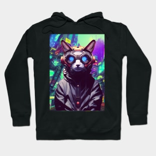 Techno Cat In Japan Neon City Hoodie